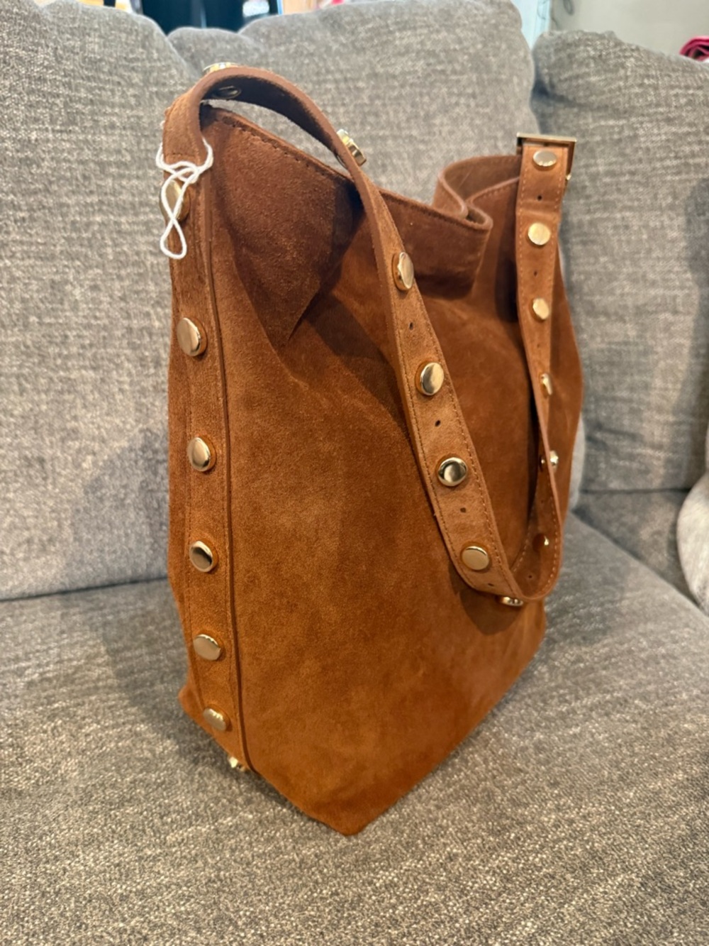 NEW Lilium Firenze Real leather  Stud-Accent Shoulder Bag in Brown